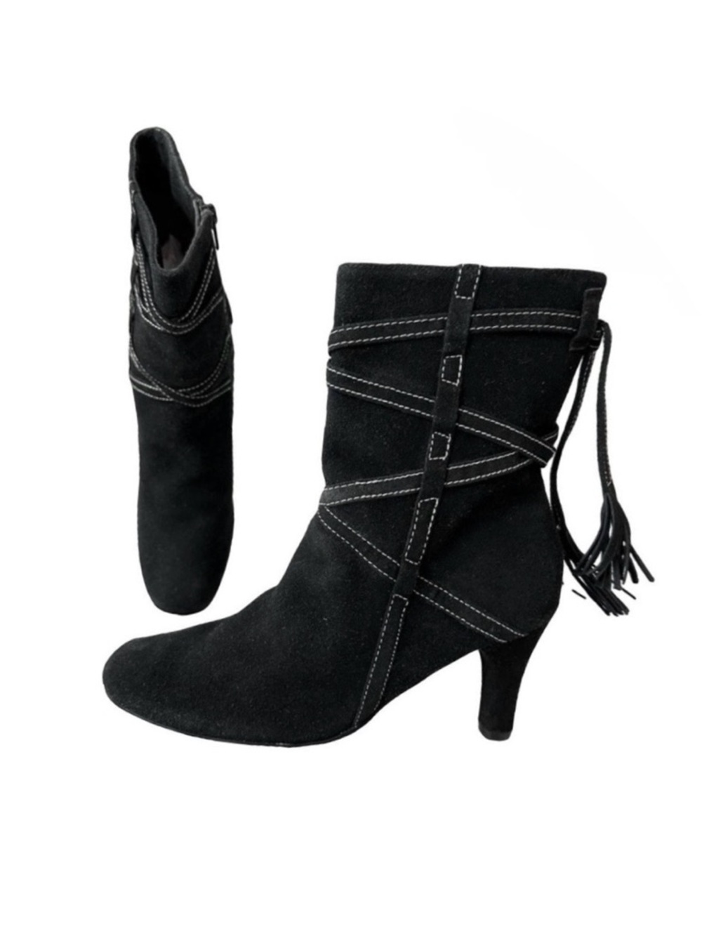 Bisou Bisou Milos Bohbot Suede Tassel Mid calf Boots NWOT